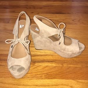 BP Taupe Faux Suede Platform Wedges